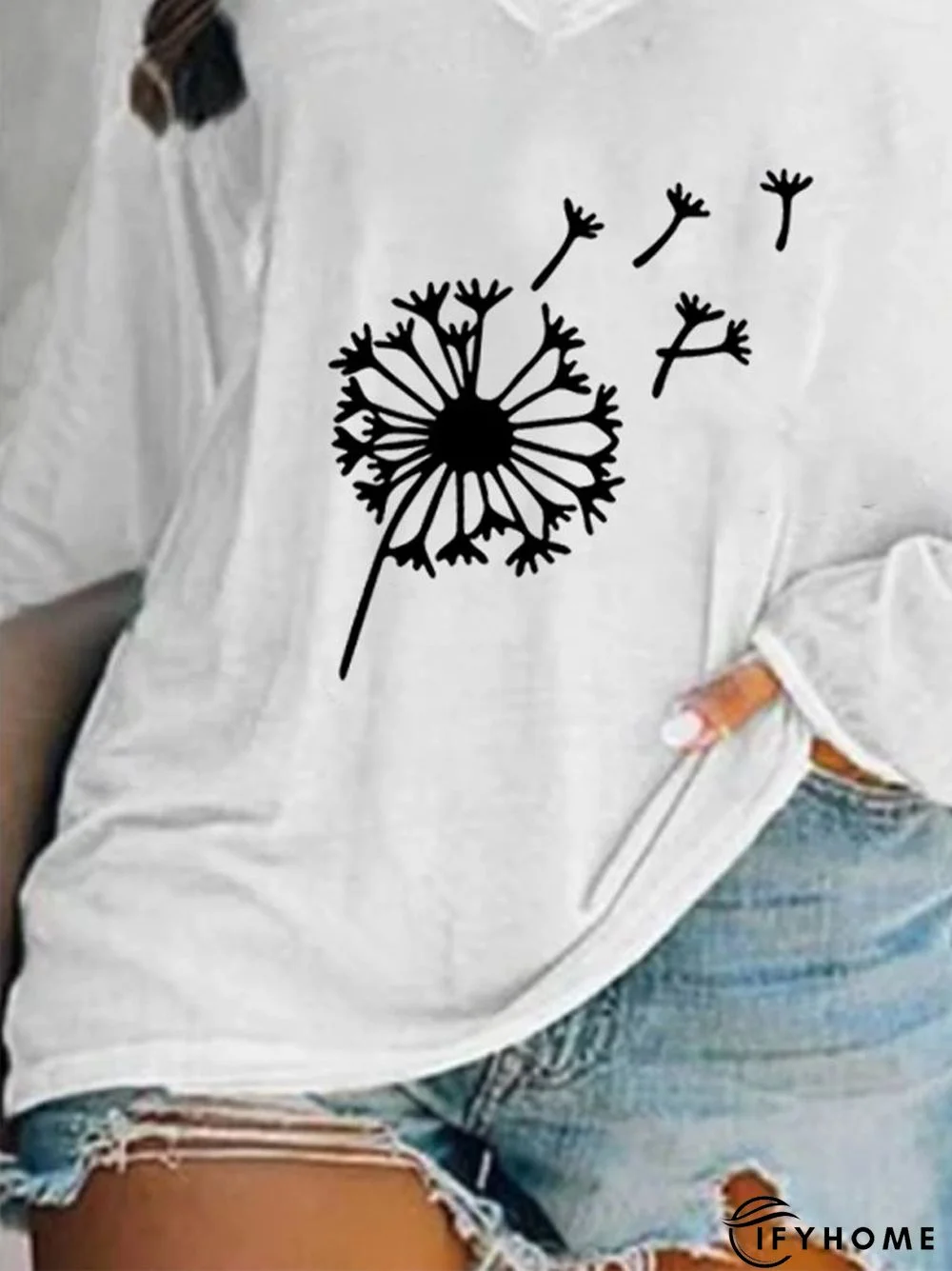 Raglan Sleeve Casual Plants Tunic T-Shirt | IFYHOME