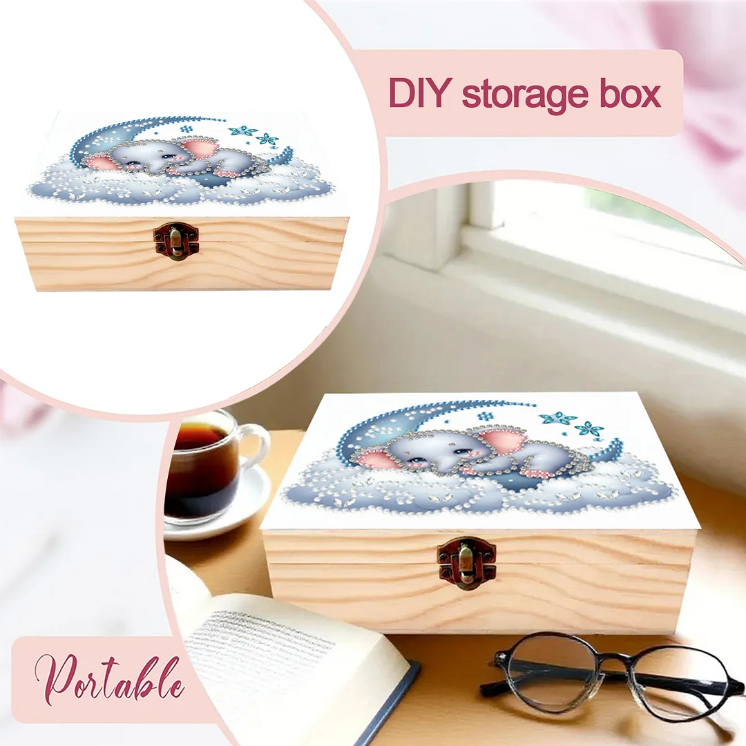 Elephant DIY Wooden 5D Diamond Art Diamond Art Storage Box for Adults Gifts Desk