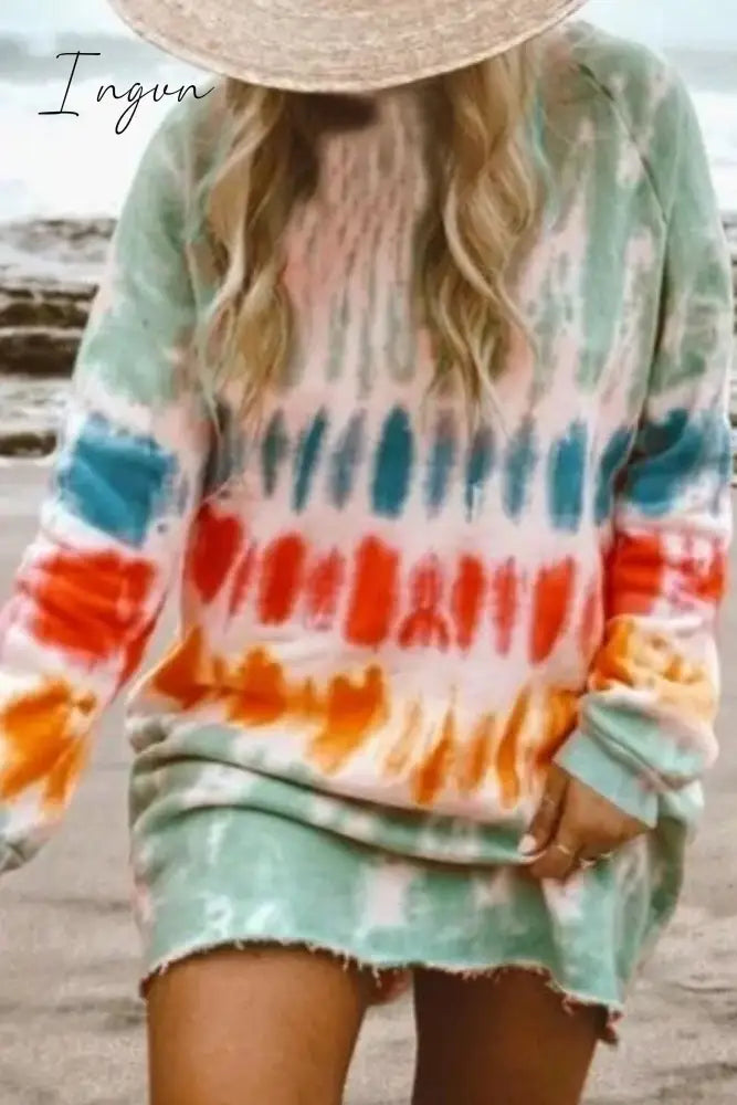 Ingvn - Tie-Dye Blue Mini Dress(4 Colors) S / Light Green Dresses