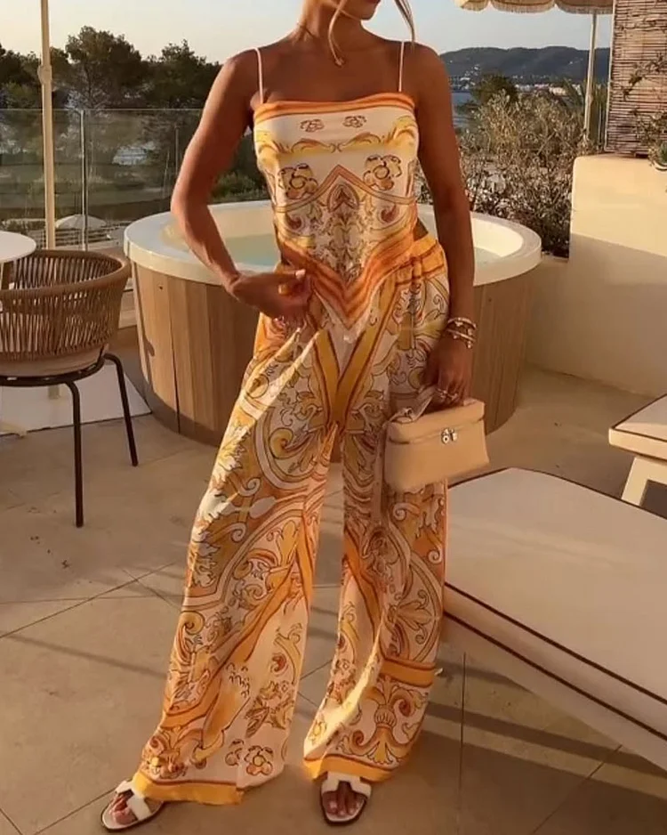 Yellow floral bandana trousers two piece set