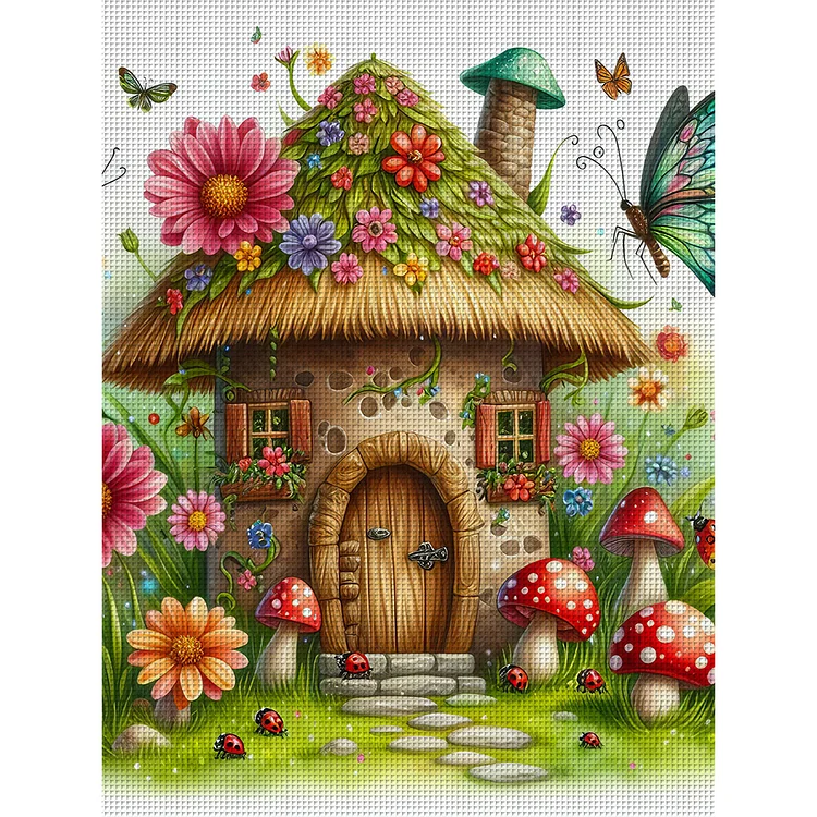 【Huacan Brand】Mushroom House 11CT Stamped Cross Stitch 50*65CM