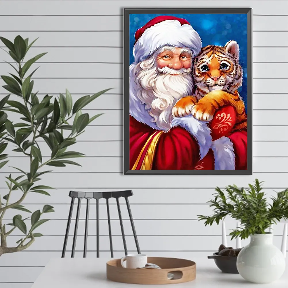 Diamond Painting - Full Round Drill - Santa and Tiger(Canvas|30*40cm)