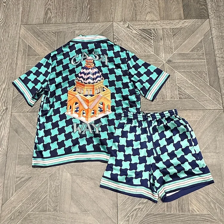 Retro Casa Way Retro Plaid Print Street Shirt And Shorts Co-ord