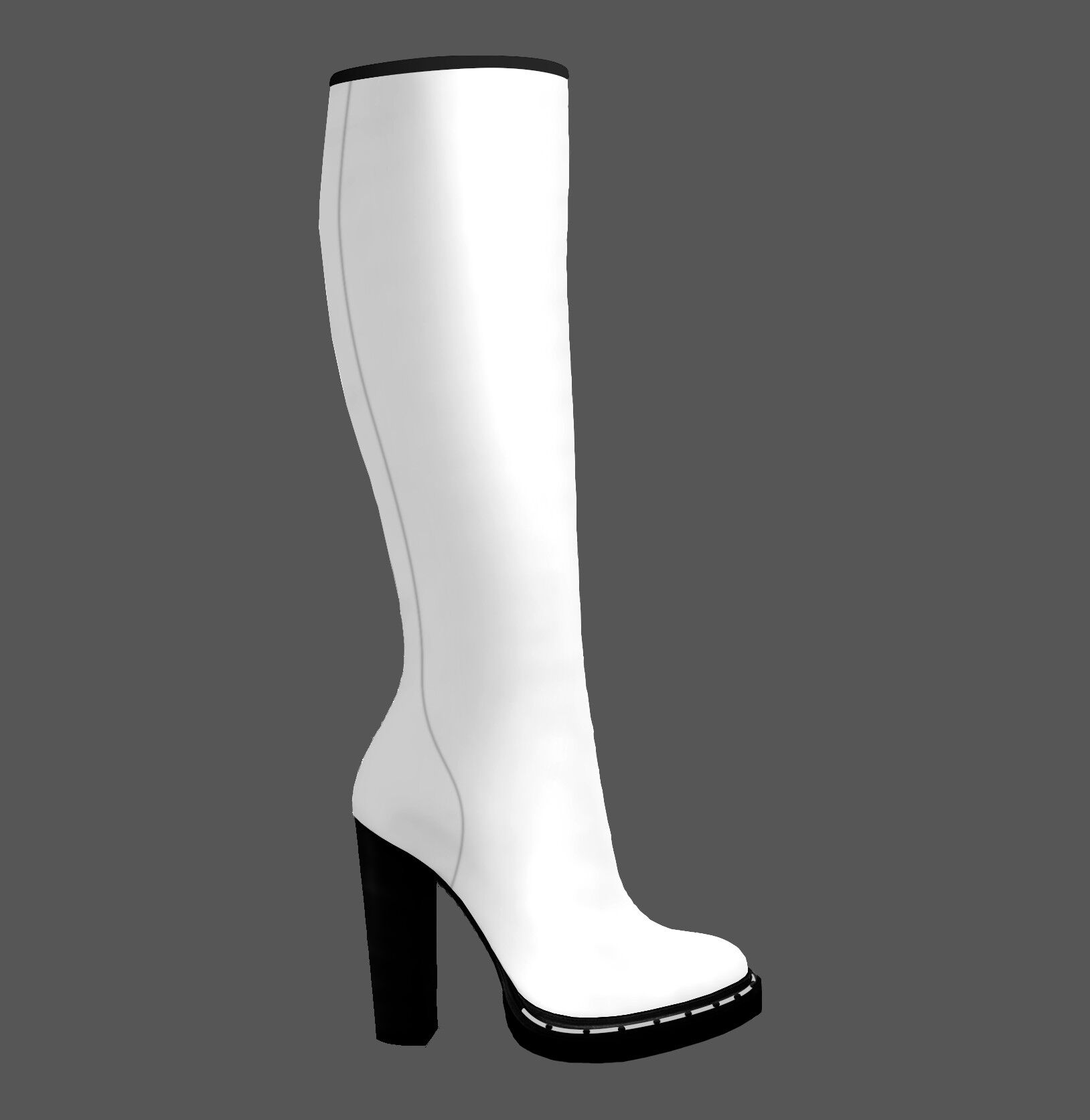GOOSHOE White Long Chunky Heel Boots