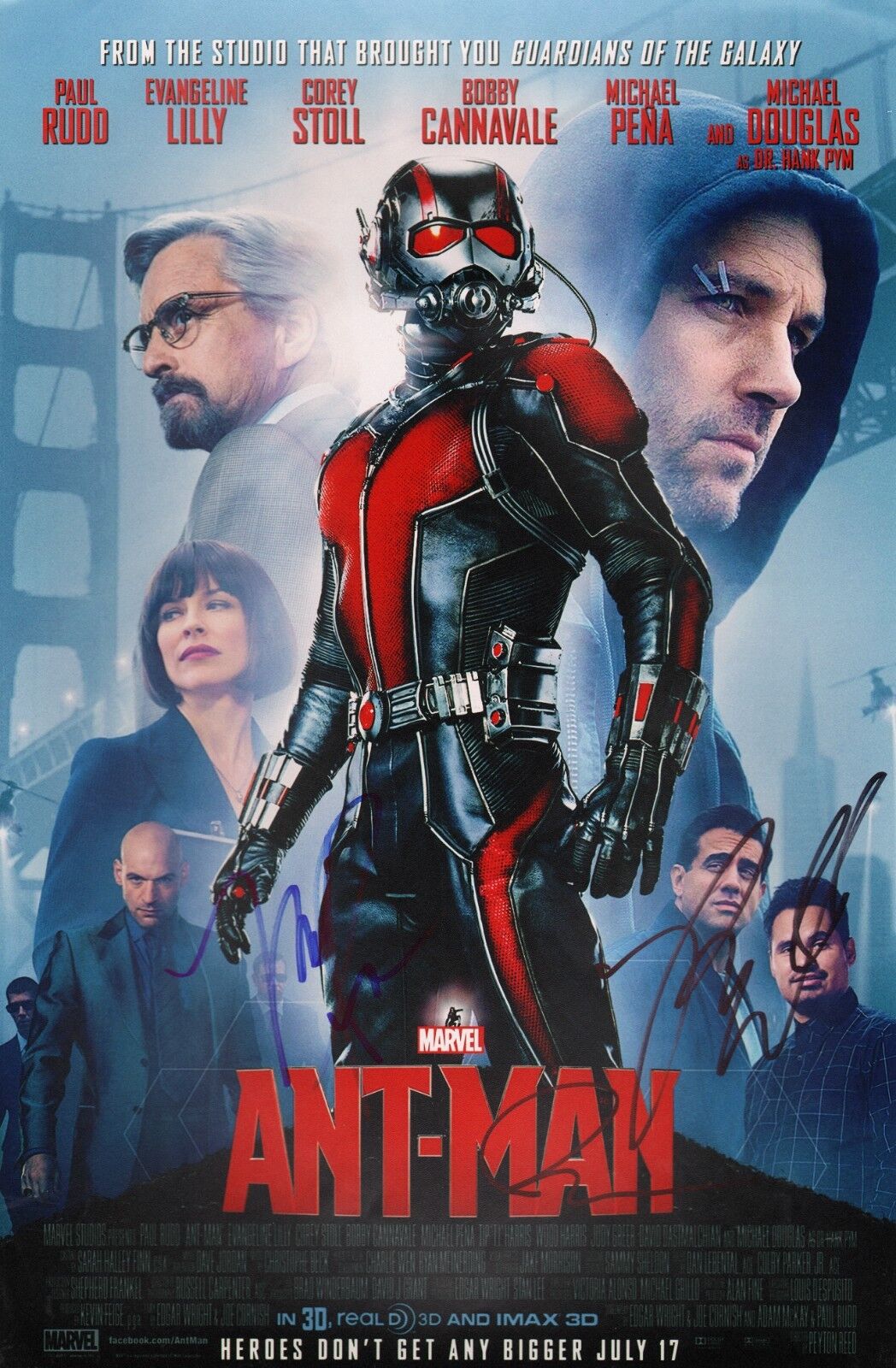 ~~ PAUL RUDD & PEYTON REED+1 Authentic Hand-Signed ANT-MAN