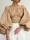 Solid Color Off-The-Shoulder Puff Sleeves Buttoned Shirt Top