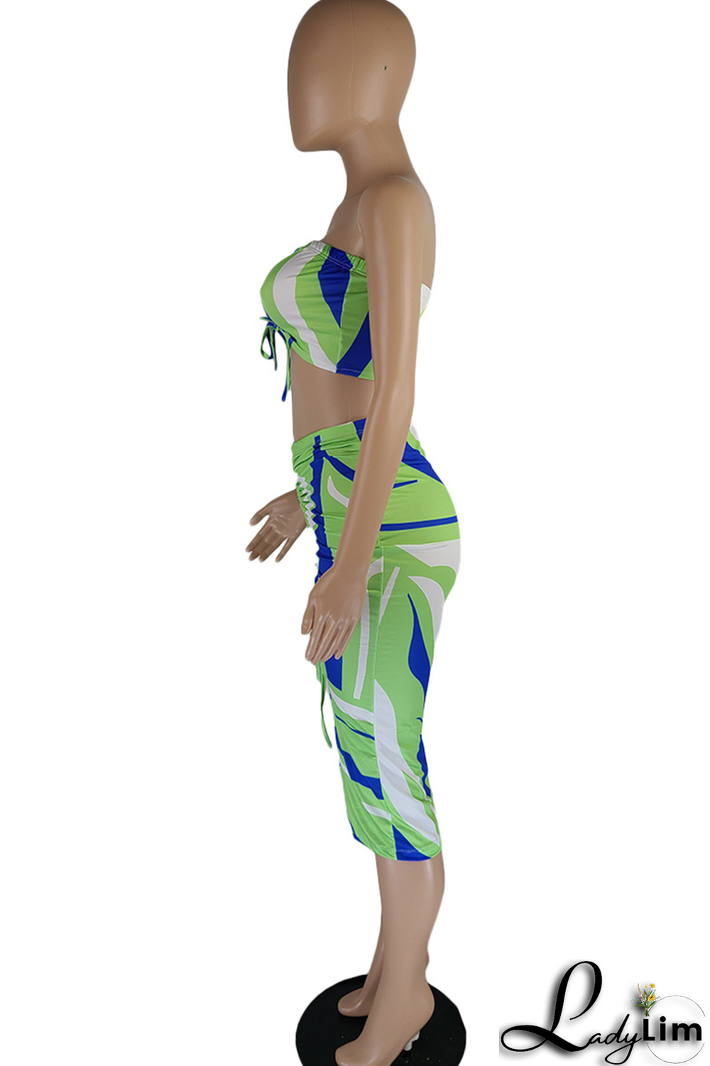 Pink Sexy Print Patchwork Strapless Sleeveless Two Pieces