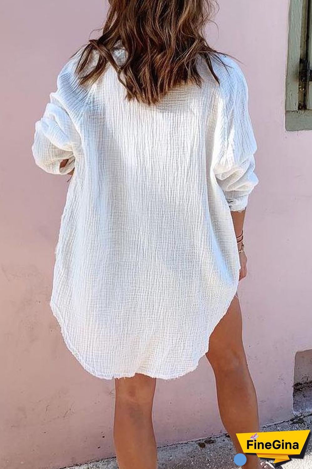 Button Pockets Shirt Mini Dress