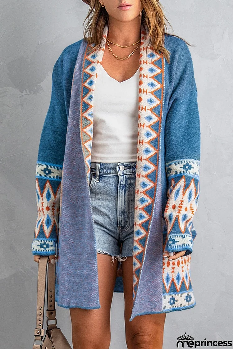 Blue Aztec Print Cardigan