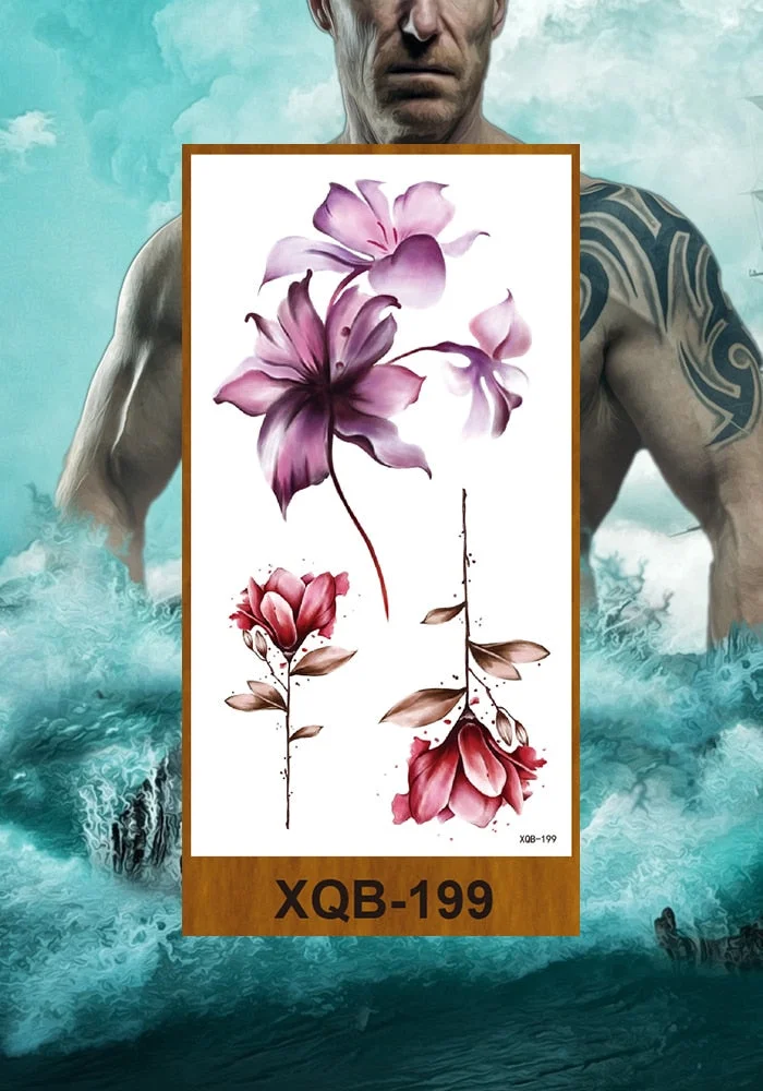 Temporary Tattoos Stickers Women Girls Arm Waist Buttocks Chest Art Fake Tatoo Sexy Flower Bush Peony Rose Lily Body Face Jewels