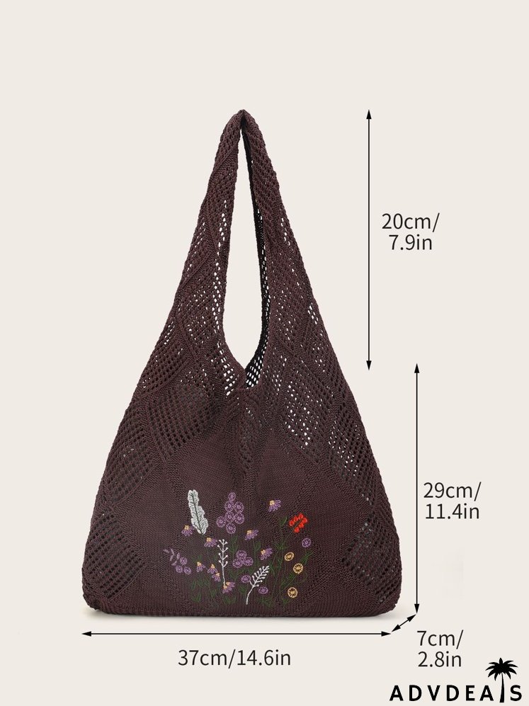 Floral Embroidered Hollow Out Crochet Bag