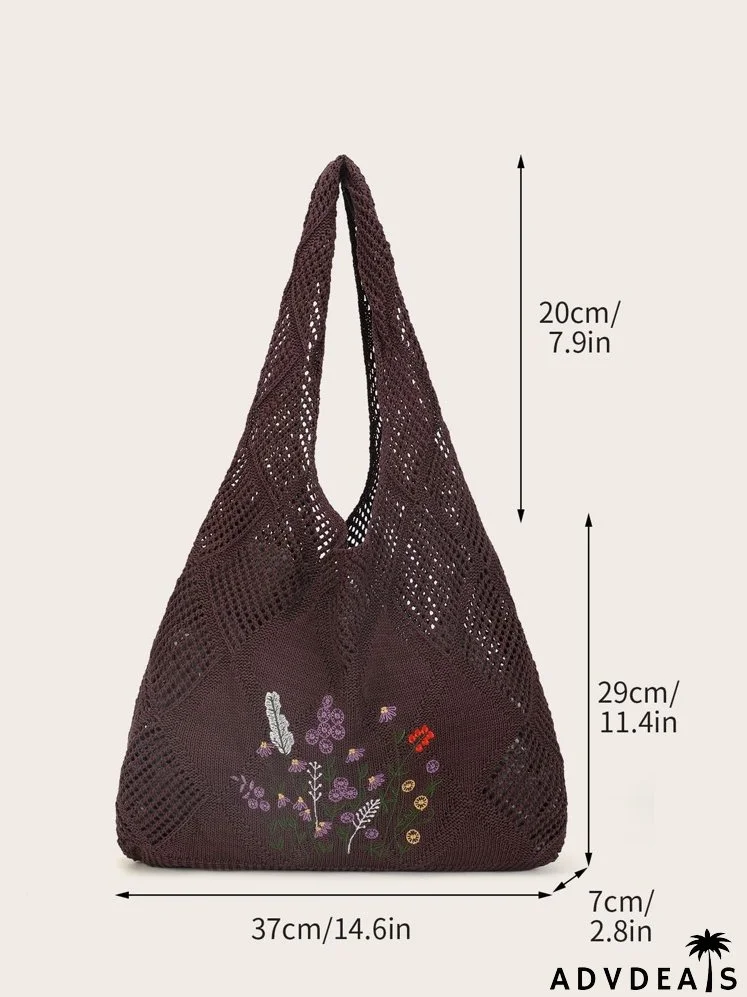 Floral Embroidered Hollow Out Crochet Bag