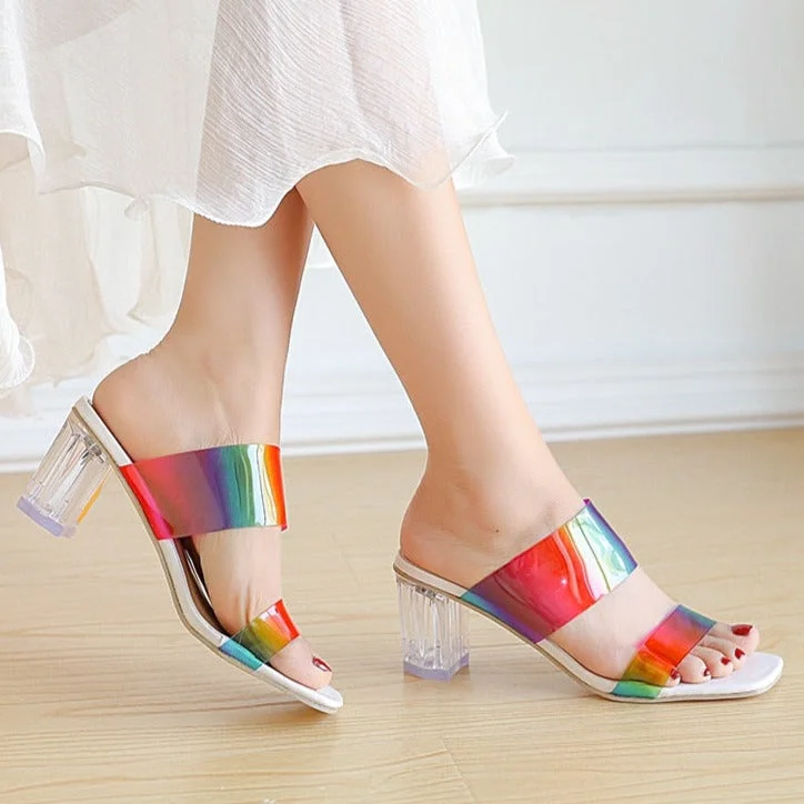 Vstacam Back to school PVC Transparent Heel Slippers Women 2022 Trend Summer Clear Heels Sandals Women Slides Sexy Elegant Party Wedding Shoes Size 43