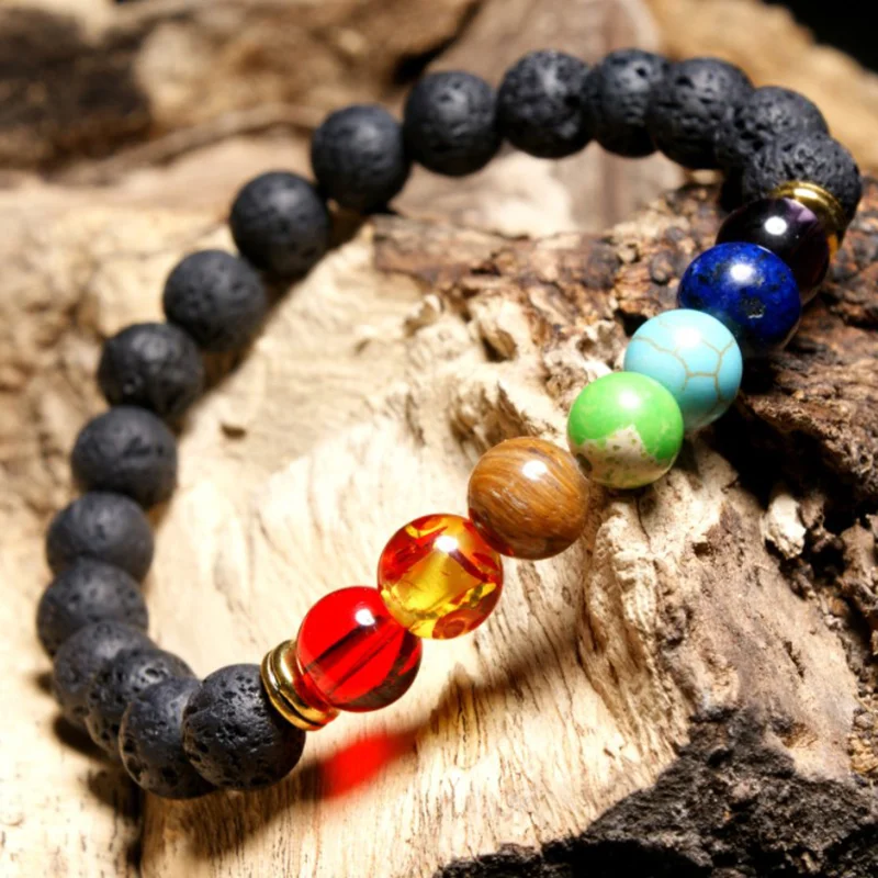 8mm Natural Energy Volcanic Stone Chakra Yoga Bracelet