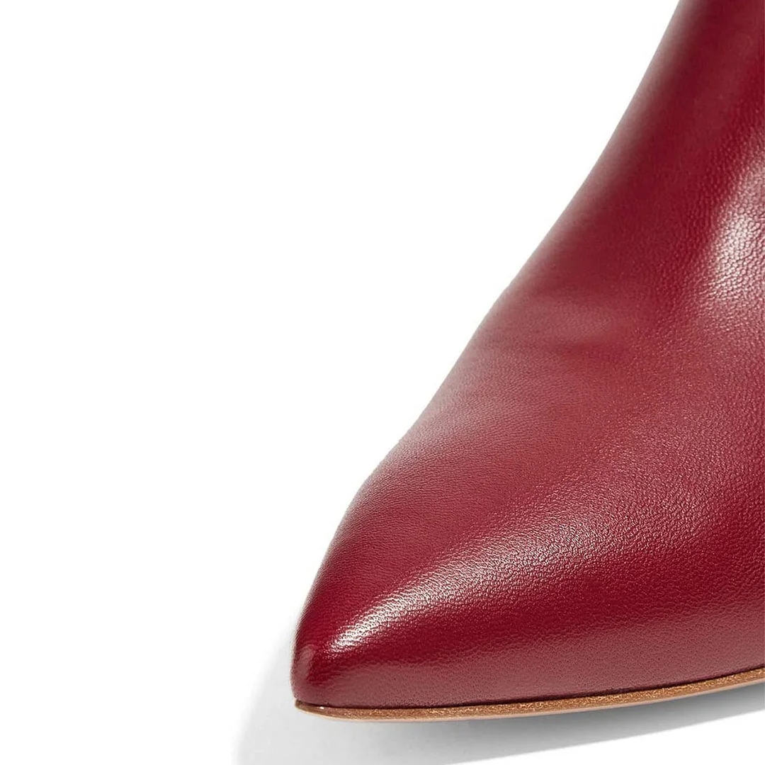 Maroon Vegan Leather Kitten Heel Side-Zip Closure Studded Ankle Boots