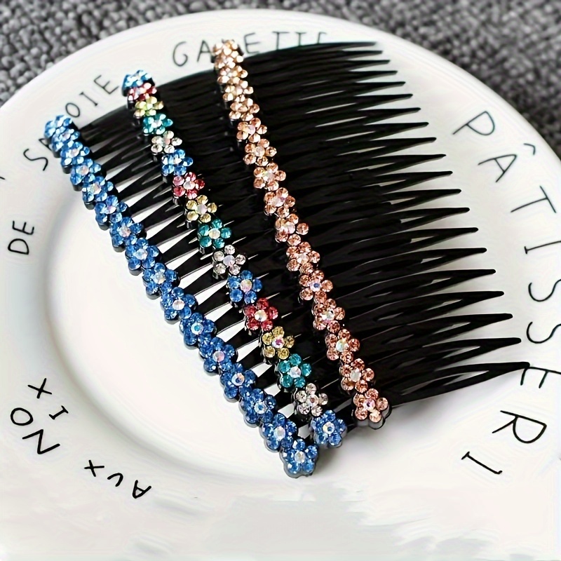 3pcs\u002F5pcs Retro Hair Clip Comb Colorful Rhinestone Flower Decor Hair Insert Comb Headdress Non Slip Hair Accessories For Women