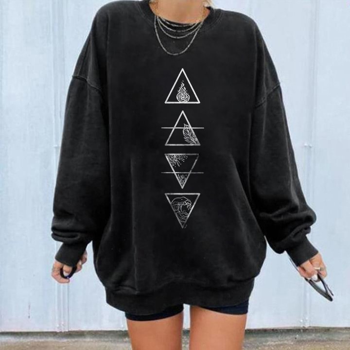   Unique Triangle Fire Leaf Waves Printed Sweatshirt - Neojana