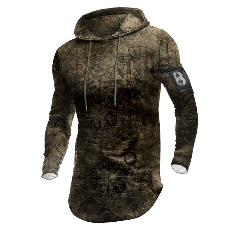 Men's outdoor map printing tactical V-neck long sleeves hoodie / [viawink] /