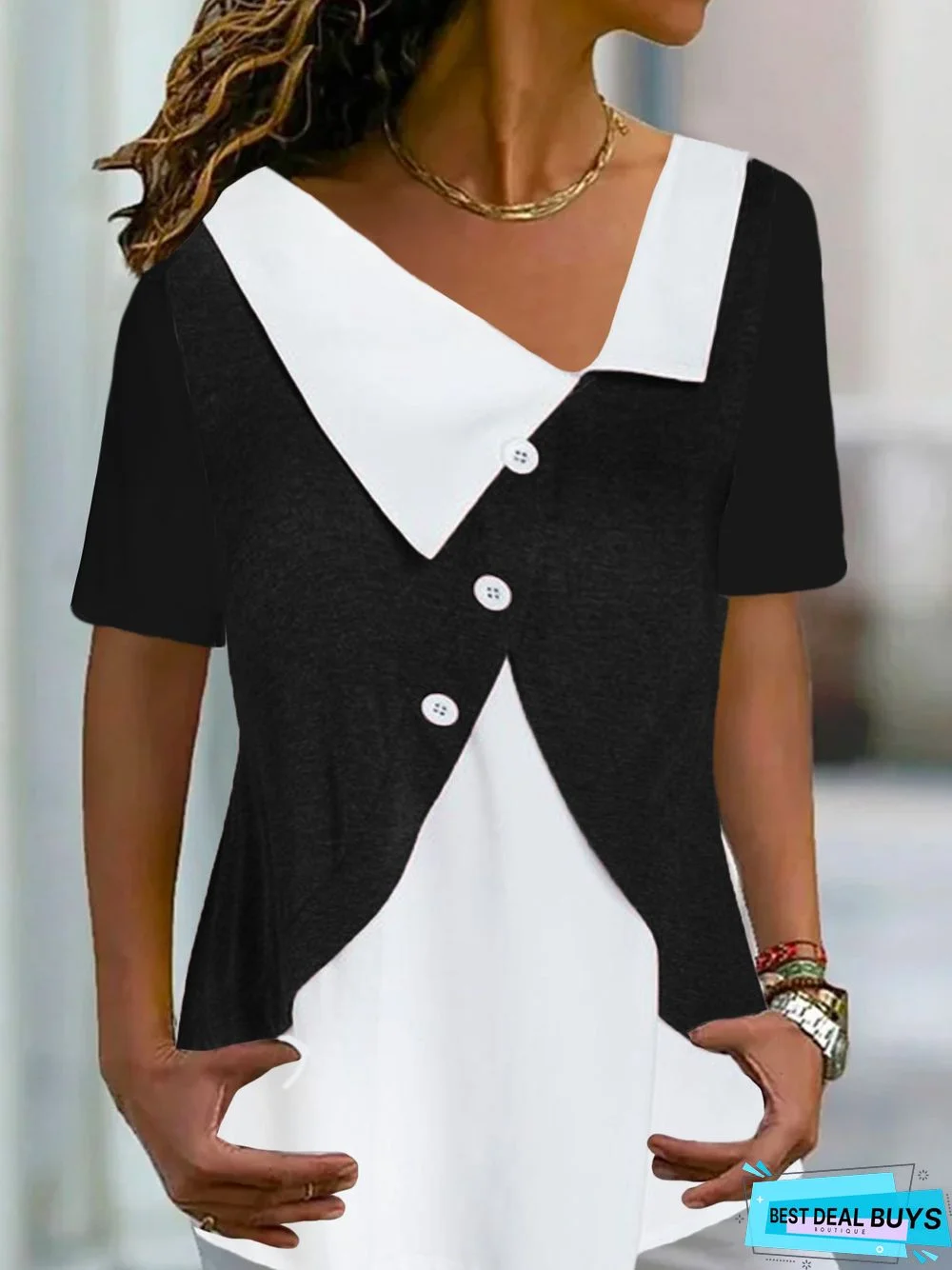 Shawl Collar Casual Plain Jersey Tunic T-Shirts