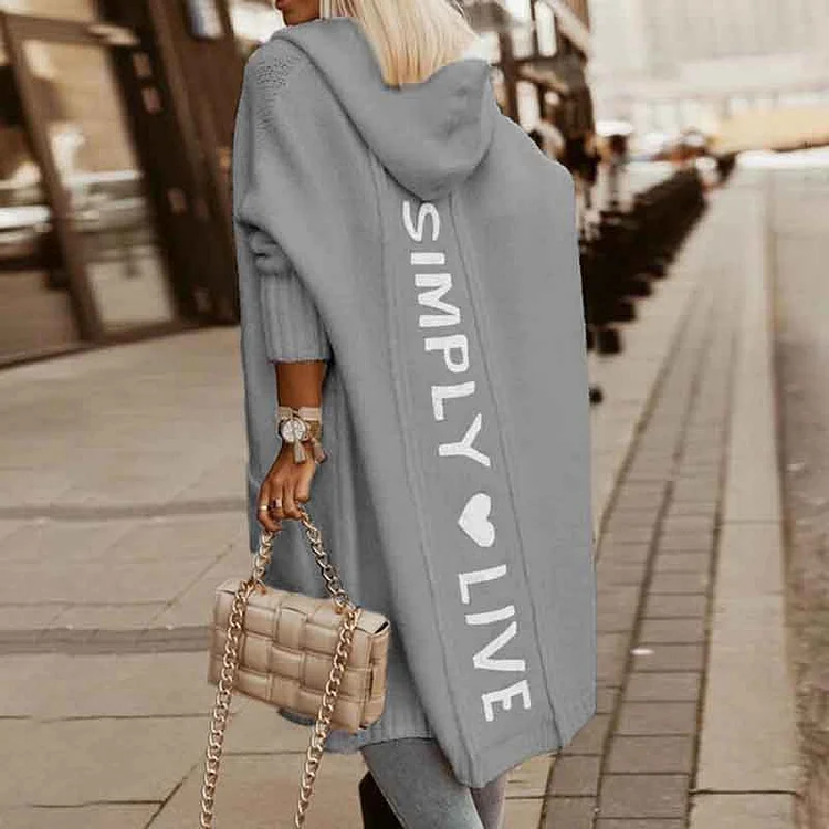 Simple Live Print Long Sleeve Knit Coat