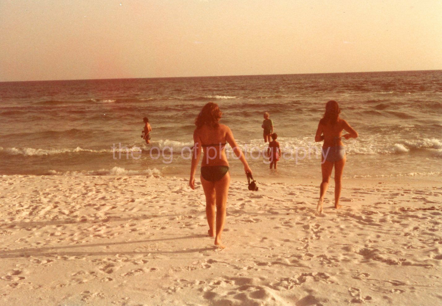 Beachgoers FOUND Photo Poster paintingGRAPH ColorOriginal Snapshot VINTAGE 97 21