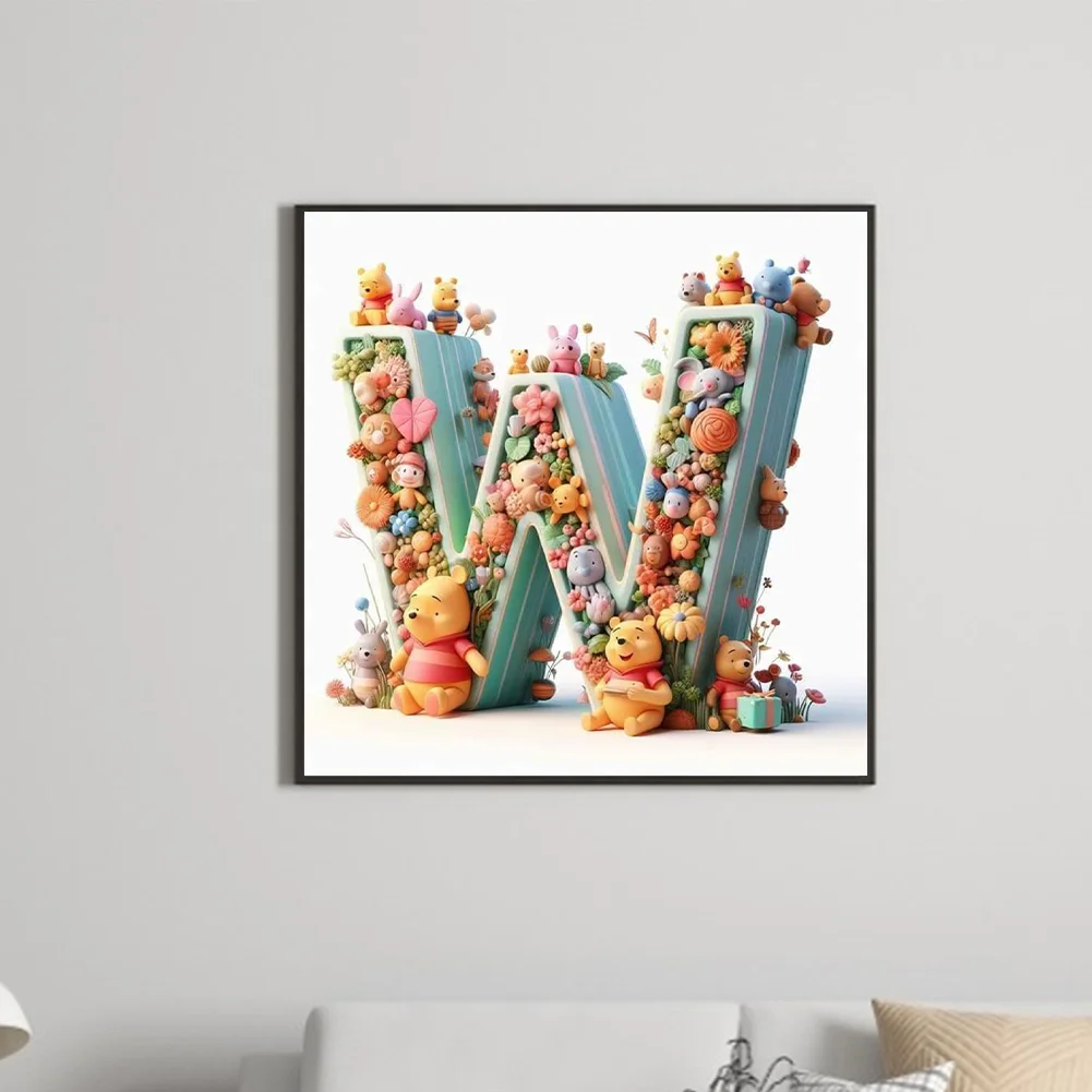 Full Round Diamond Painting 30*30cm - Winnie The Pooh'S 26 Letters W