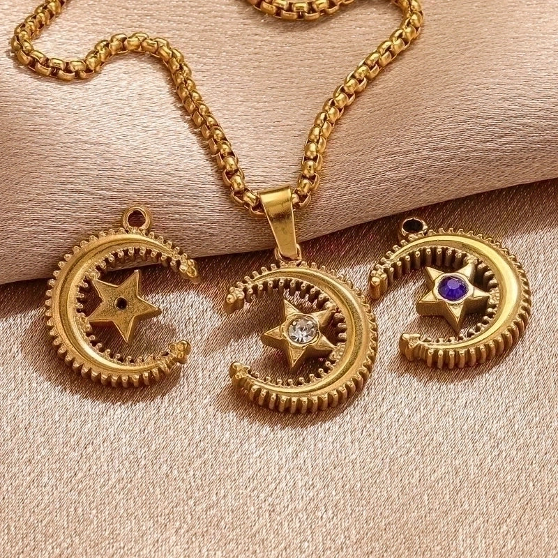 5 Pcs/package Retro Star Moon Stainless Steel Plating Inlay Pendant Jewelry Accessories