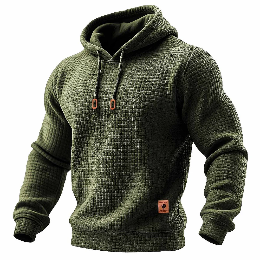 Men's Quilted Waffle Outdoor Sports Solid Color Long Sleeve Daily Tops Hoodie