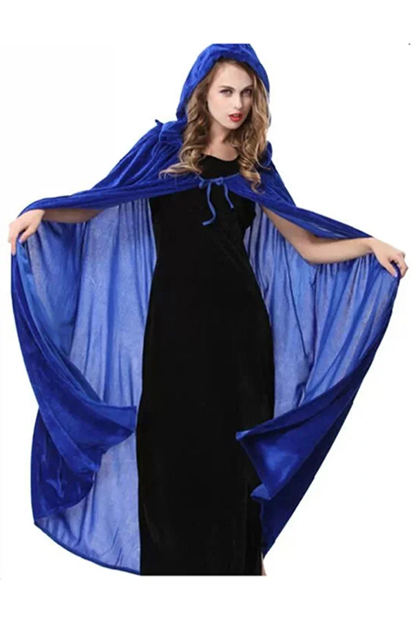 Blue Halloween Vampire Cloak Cosplay Sexy Womens Witch Costume-elleschic