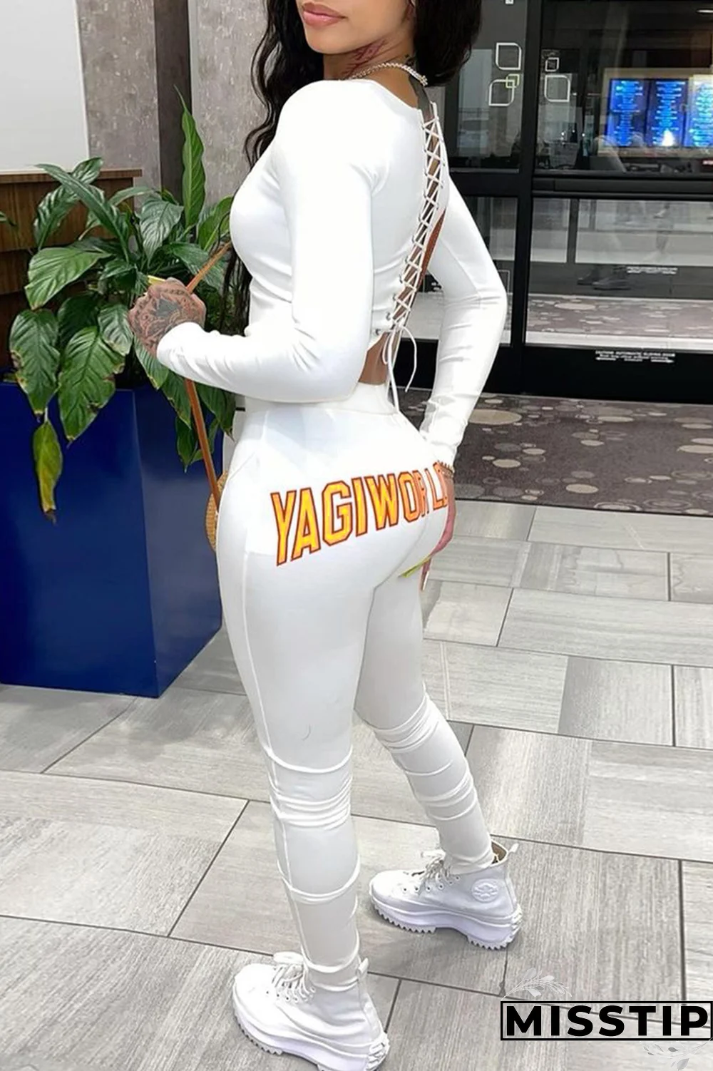 Black Fashion Print Patchwork O Neck Long Sleeve Two Pieces