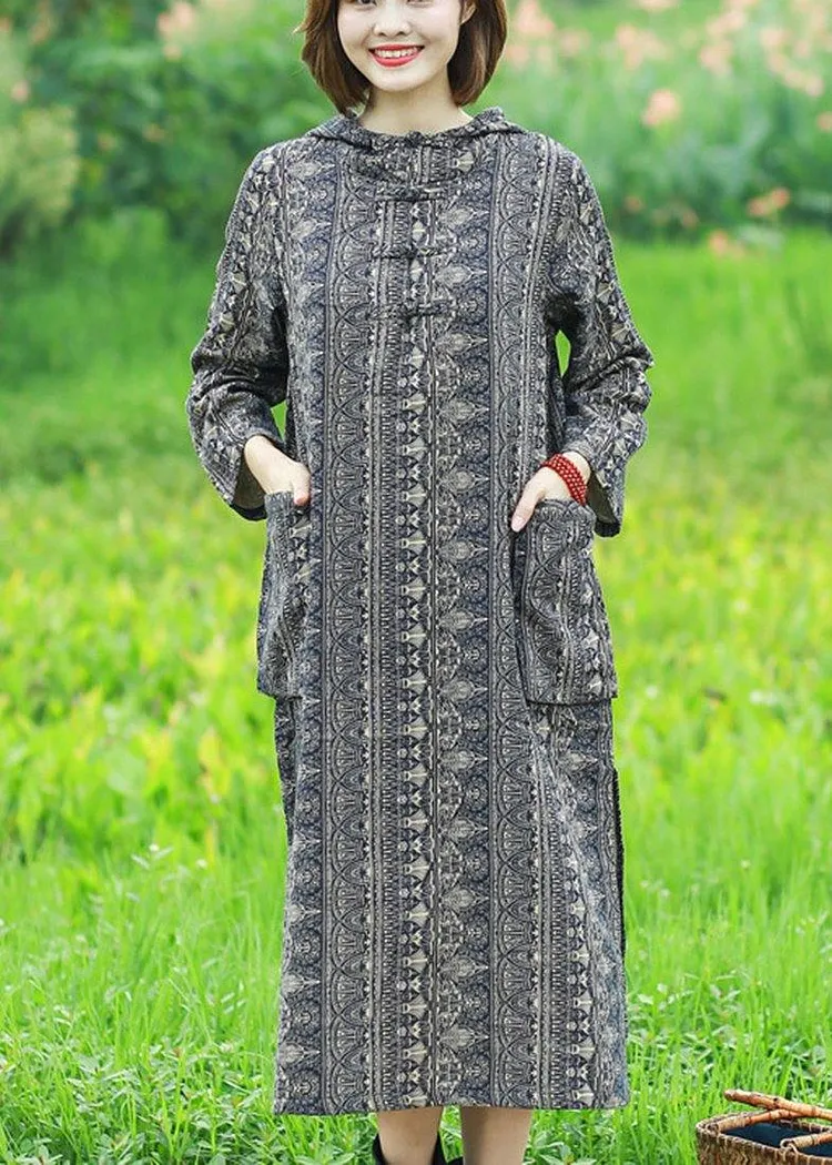 Women Hooded Spring Tunics Tutorials Print Robes Dresses