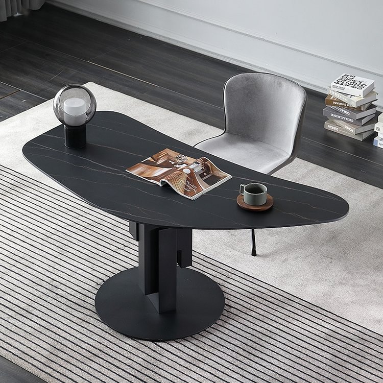 Homemys Modern Office Desk With Sintered Stone top & Stainless Steel Base