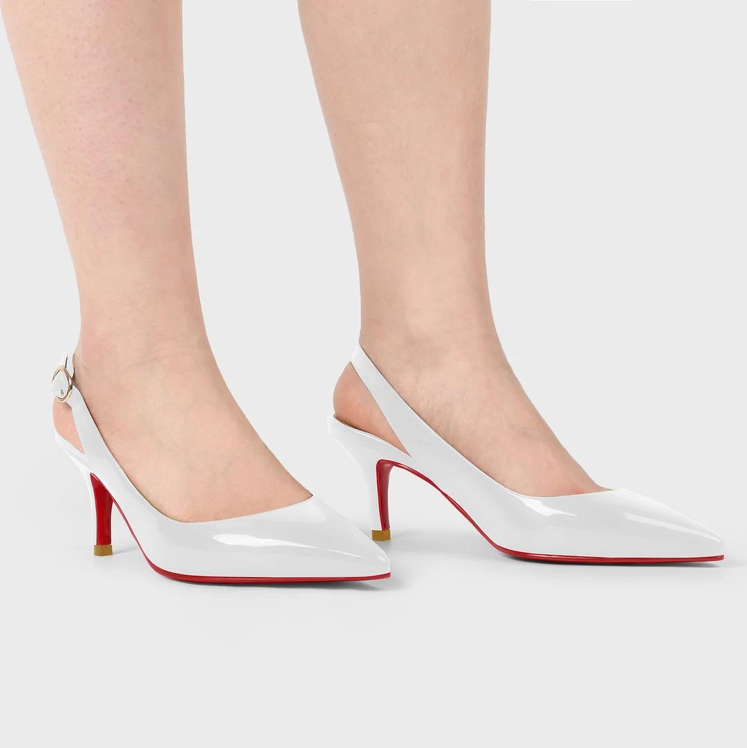 2.36" Women's Pointed Toe Slingback Shoes Kitten Heel Pumps Patent-MERUMOTE