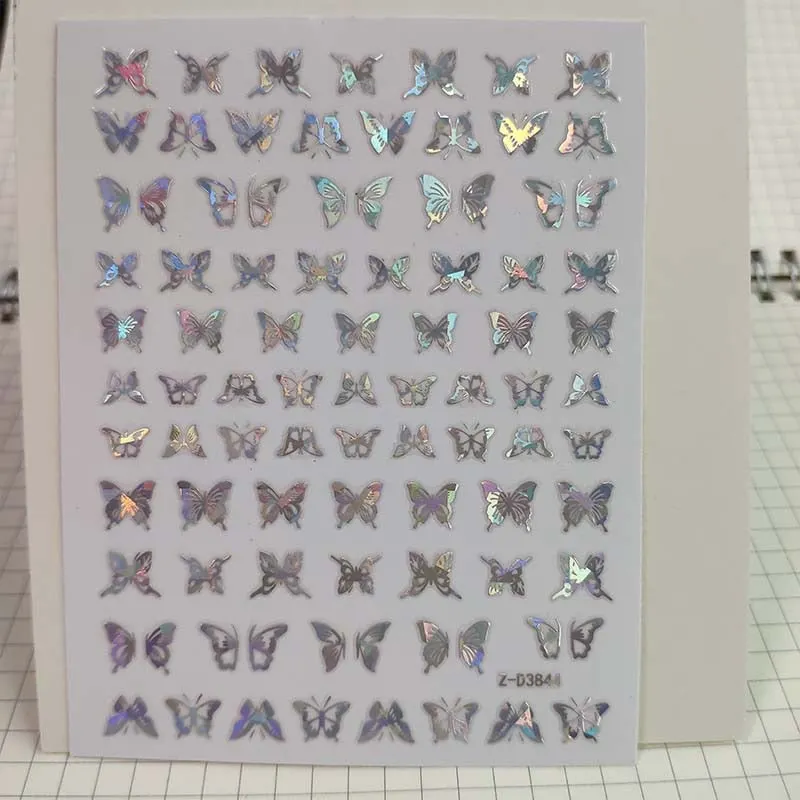 1pc Holographic New Laser Butterfly Designs Nail Sticker Silver Adhensive Slider Decoration DIY Nail Art Stickers Manicure Decor-Nail Inspo