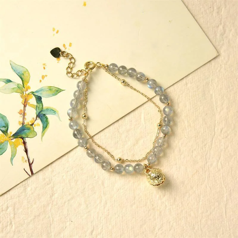Natural Moonstone Healing Bell Charm Bracelet
