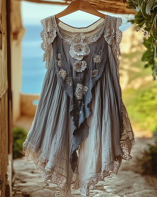 Summer Vacation Ruffle  Lace Patchwork Top