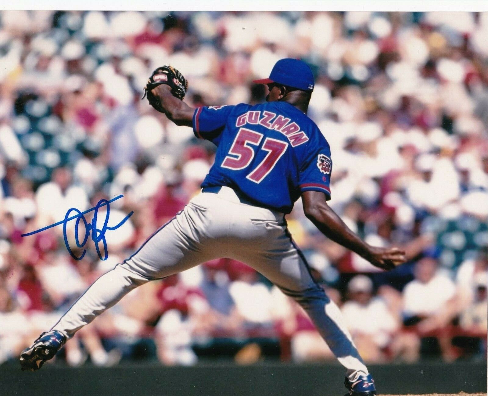 JUAN GUZMAN TORONTO BLUE JAYS ACTION SIGNED 8x10