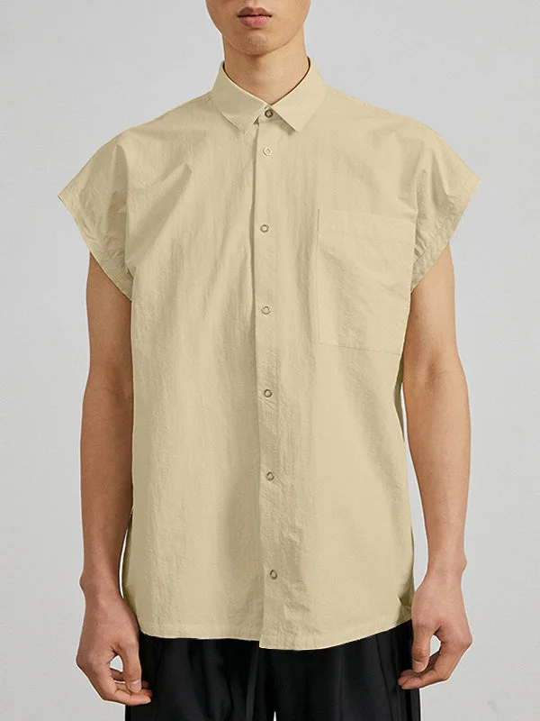 Aonga - Mens Loose Plain Button Up ShirtJ