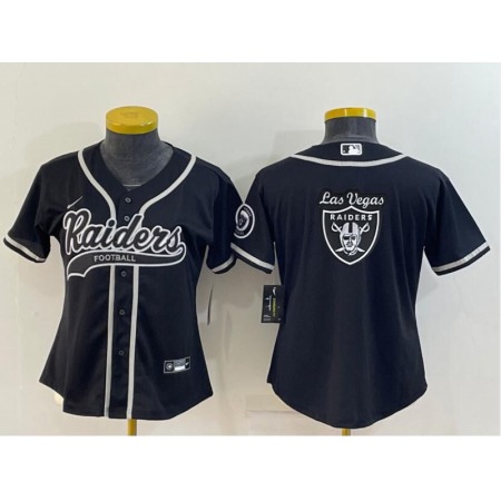Youth Las Vegas Raiders Black Team Big Logo With Patch Cool Base Stitched Baseball Jersey KXFN