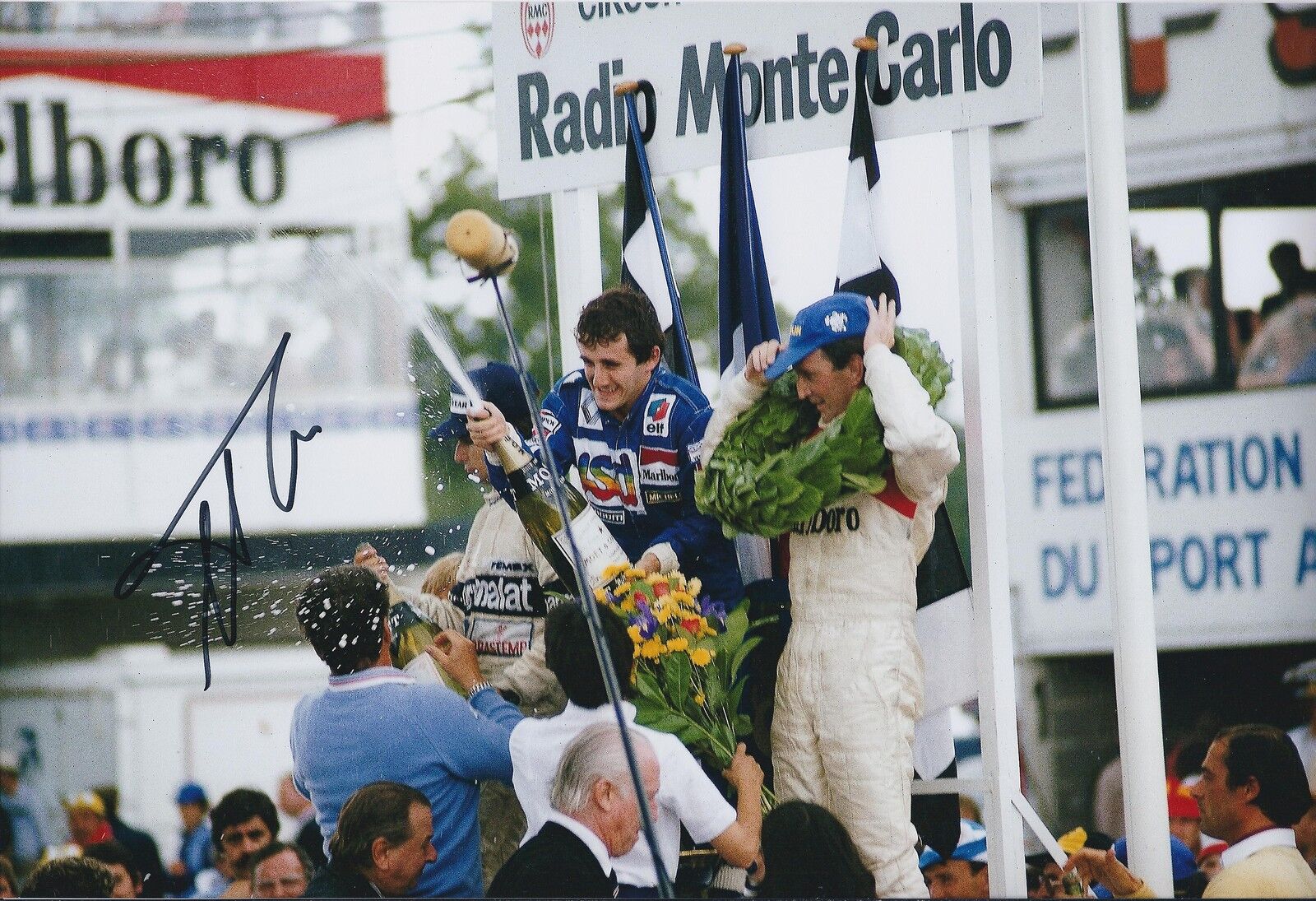 Nelson PIQUET SIGNED Monte Carlo PODIUM 12x8 Photo Poster painting AFTAL Autograph COA F1