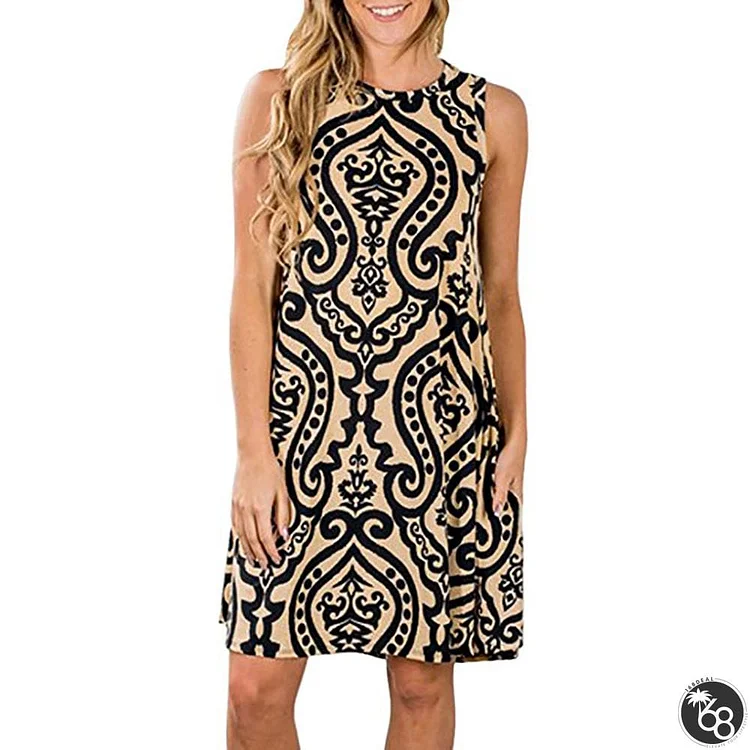 Printed Sleeveless Multicolor Commuter Dress | 168DEAL