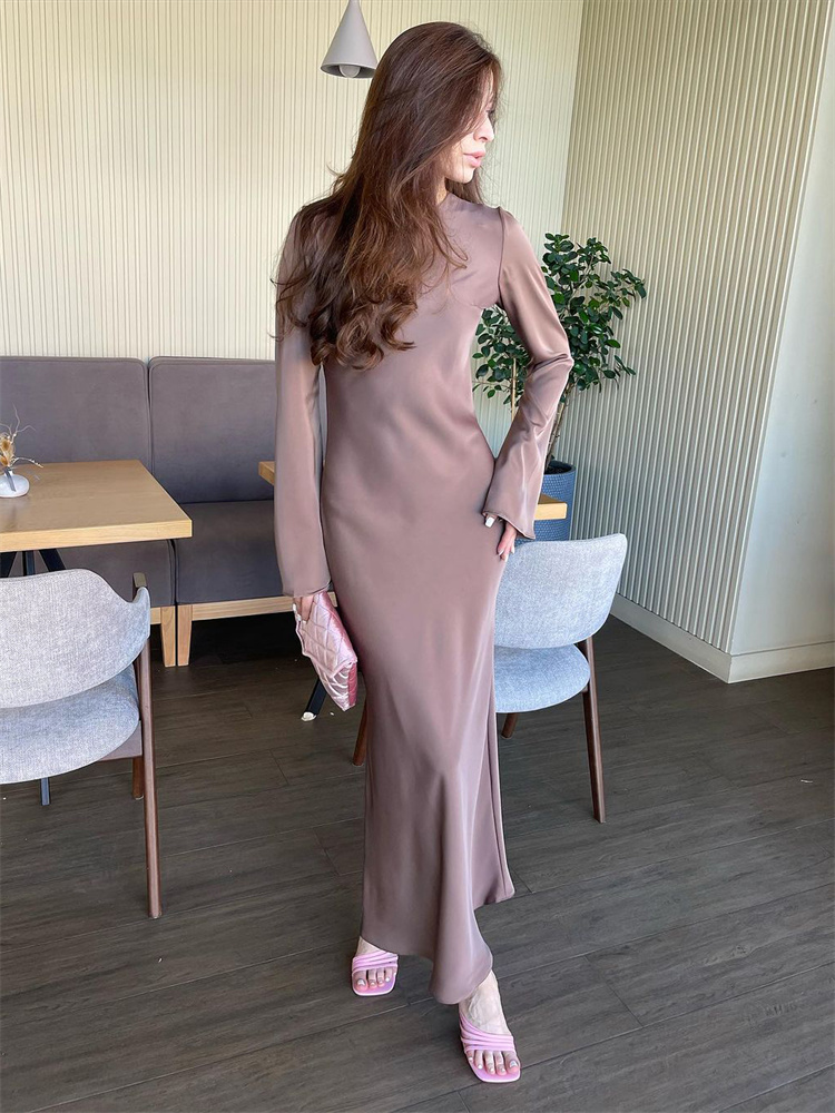 Ootddress Solid High Waist Fashion Maxi Dress For Women Long Sleeve Patchwork Slim Elegant Party Dress Autumn 2025 Female Long Dress