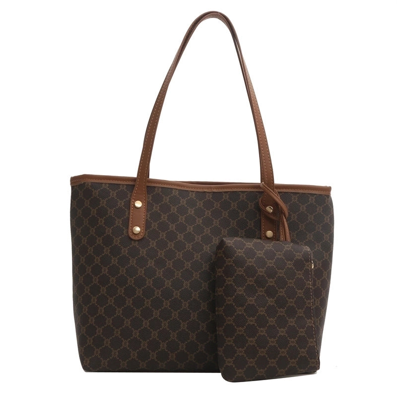 Women’s Medium Pu Leather Argyle Vintage Style Classic Style Bucket Zipper Tote Bag