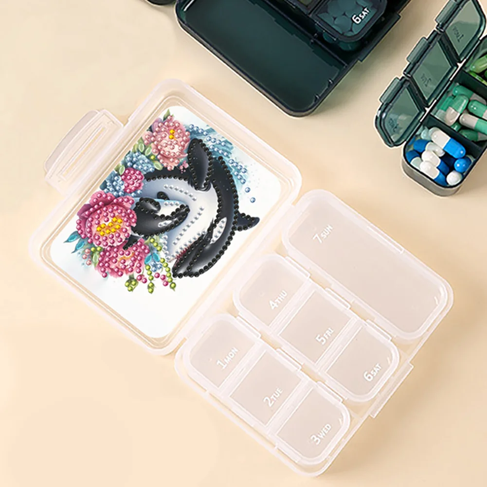 Shark Rhinestones Pill Storage Box Diamond Painting Pill Case for Art Craft