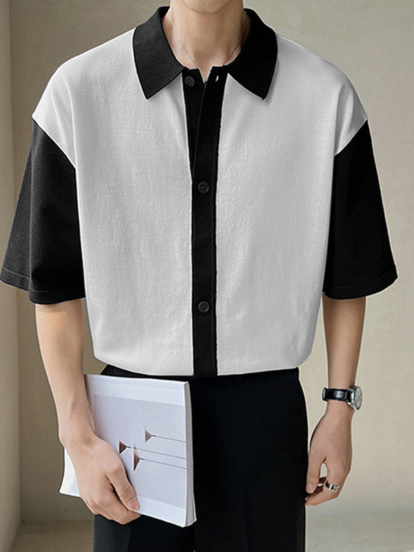 Aonga - Mens Contrast Color Two Tone Short Sleeve Shirt aonga