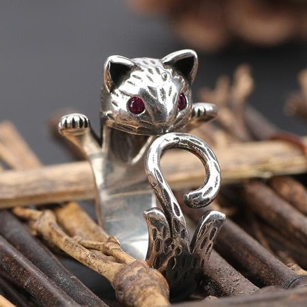 Vintage Kitty Cat Tail Silver Ring SP178873