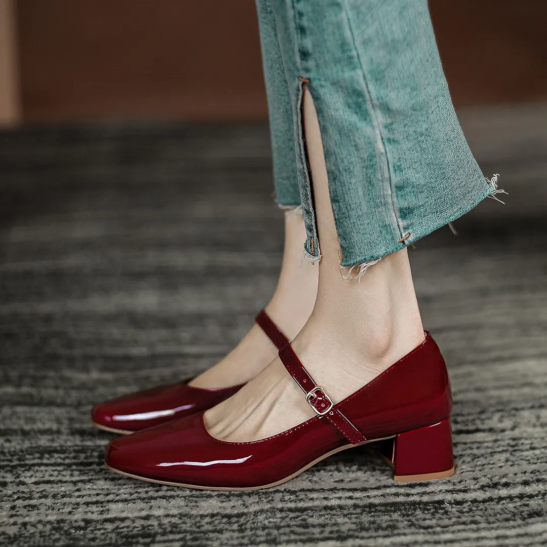 Churchf Churchf Mary Jane Shoes Spring 2023 New Thick Heel Retro Square Head Women's Shoes Fashion Temperament In The Heel Simple Single Shoes
