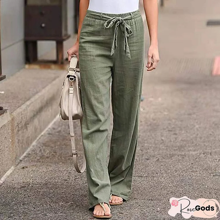 Casual Plain Autumn No Elasticity Daily Loose Mid Waist Elastic Band Regular Casual Pants For Women