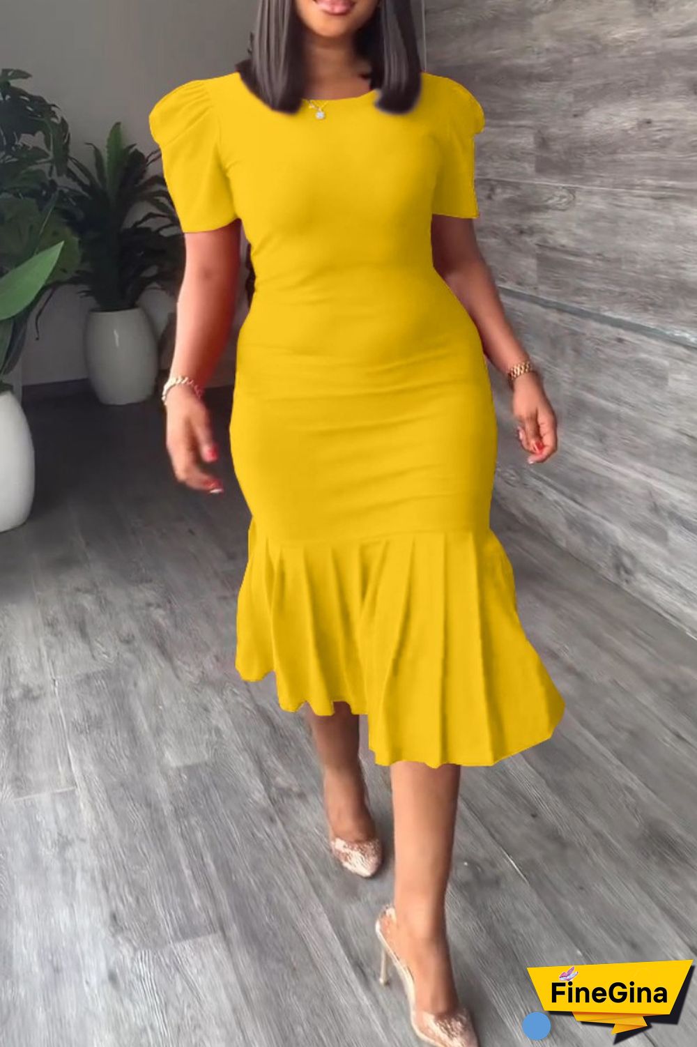 Red Casual Solid Basic O Neck Short Sleeve Dress