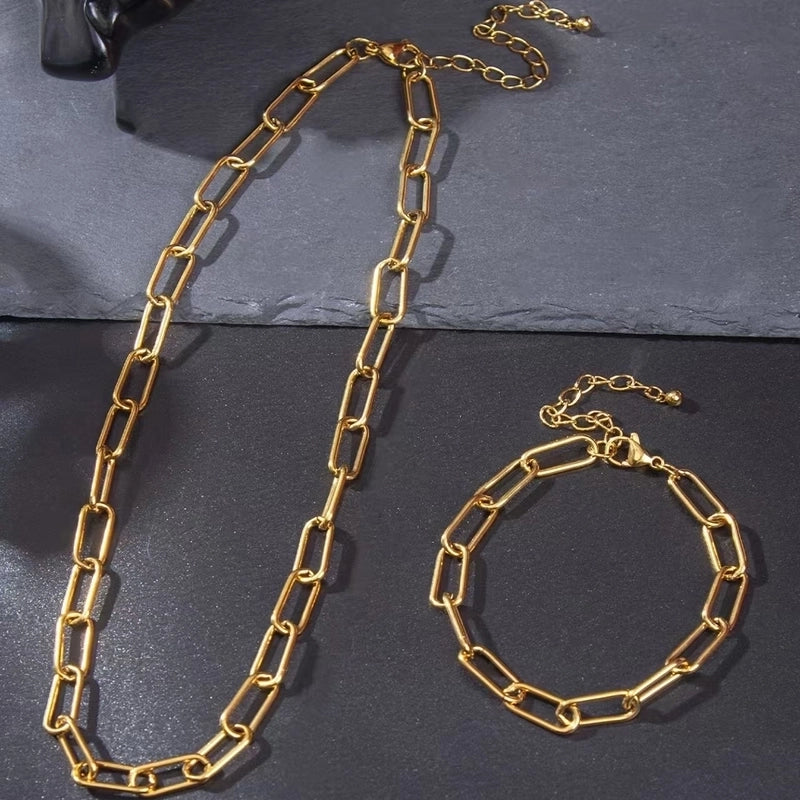 Minimalist Paper Clip 304 Stainless Steel 18K Gold Plated Jewelry Set